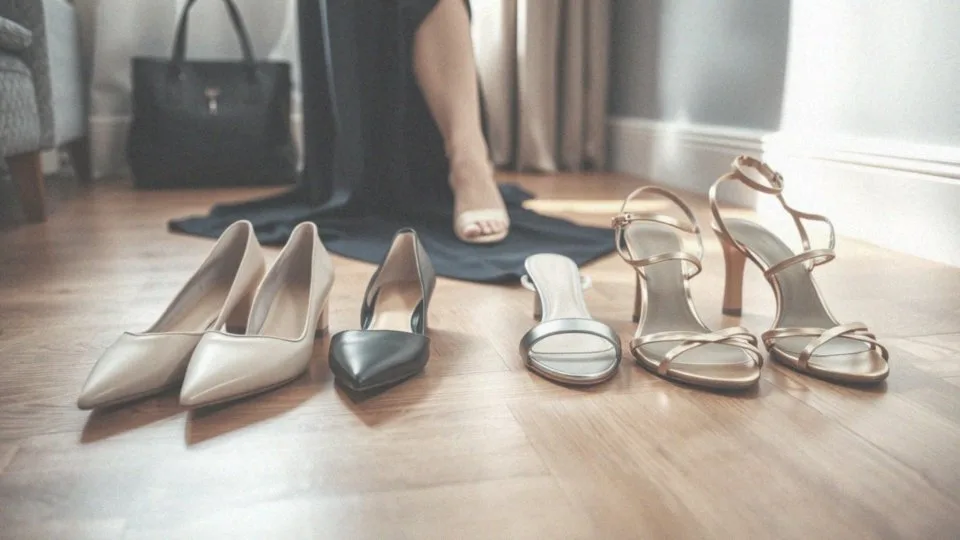 Jakie buty najlepiej komponują się z granatową sukienką i torebką?